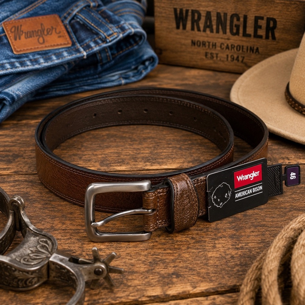 Wrangler American Bison Belt Size 46 Brown Genuine Leather Western Belt NWT